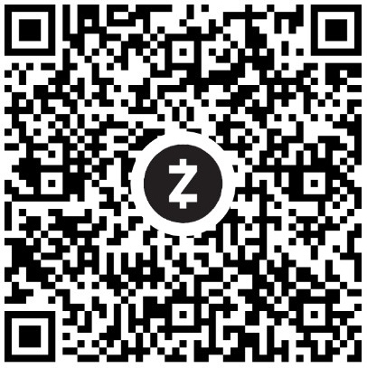 Zcash tip QR code, activate to copy address